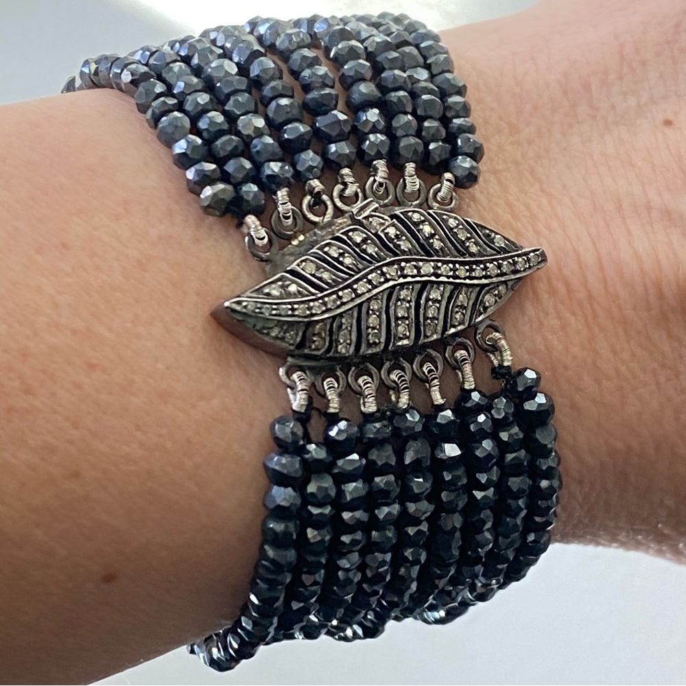 Kastel Fine Jewelry .50 Ct. Diamond/Black Spinel Bead Plume Bracelet